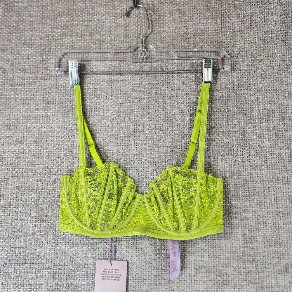 SAVAGE X FENTY Bra by RIHANNA Womens 32DD Lime Green Underwire Lace NEW